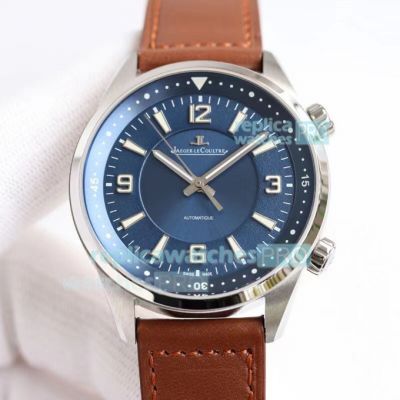 Swiss Replica Jaeger LeCoultre Polaris Watch SS Blue Dial Brown Leather Strap